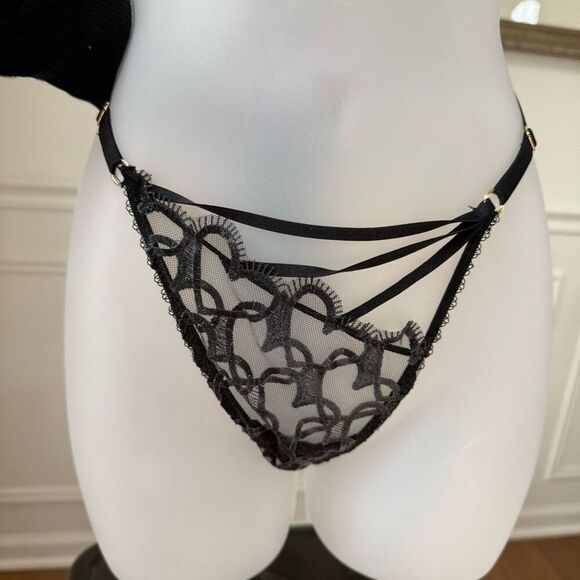 Victoria's Secret Shimmer Heart Embroidery Adjustable String Bikini Panty Black - Picture 2 of 8